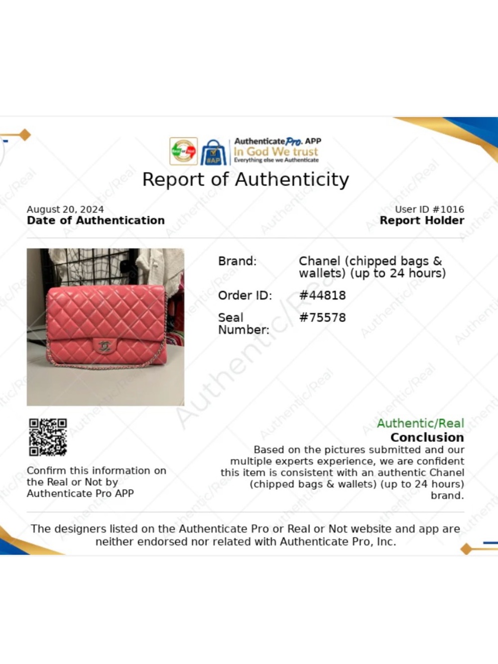 Authentic Chanel Pink Lambskin Leather Quilted Classic Flap Clutch Shoulder Bag - Picture 16 of 16